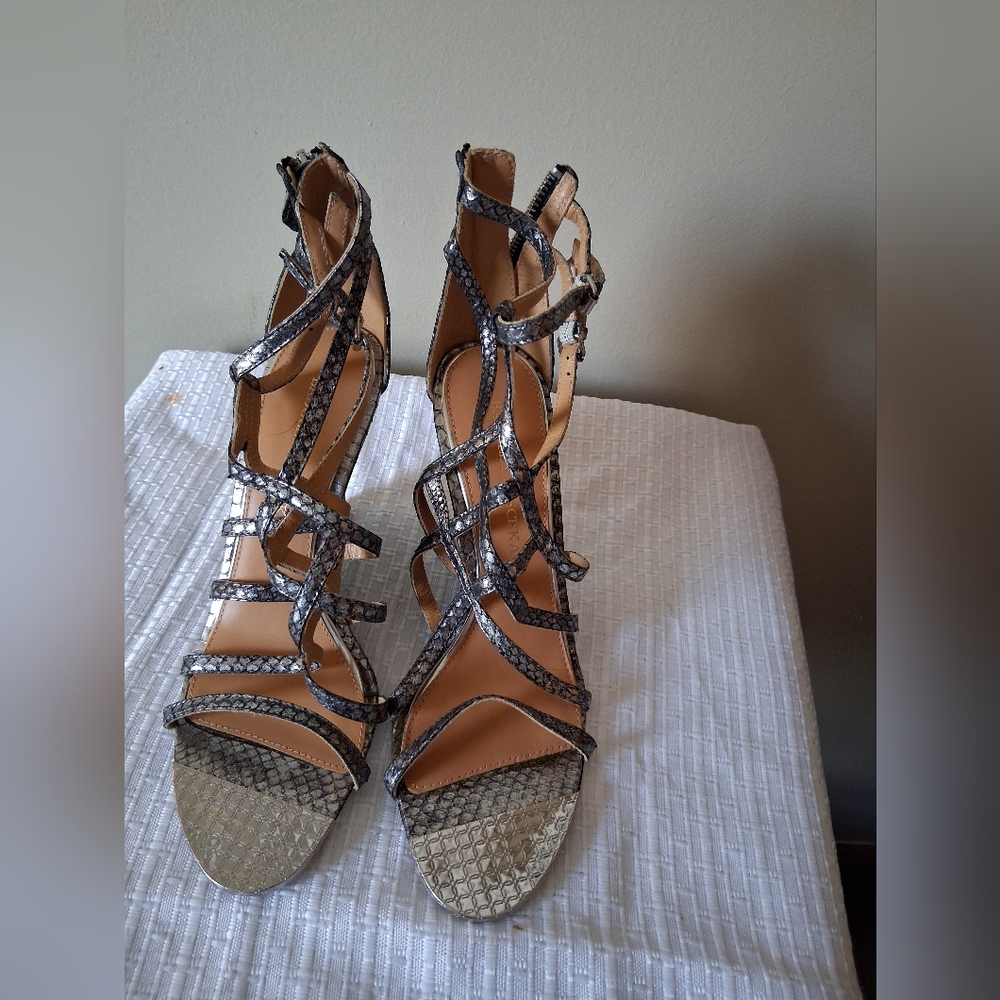 Badgley Mischka Silver Strappy Gladiator Wedges (New Without Tags)